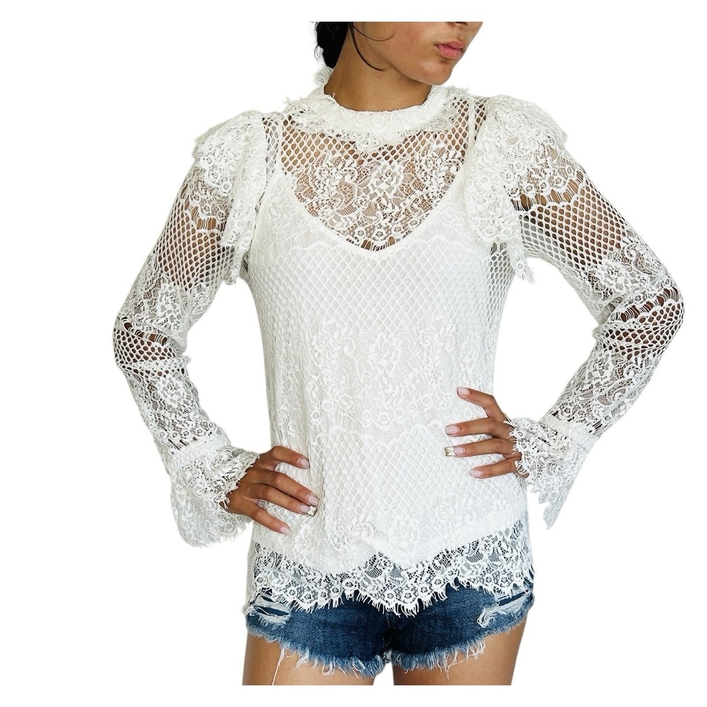 Sundance Boho Lace‎ Top XS Fairy Romantic Coquette Sheer Victorian White NEW